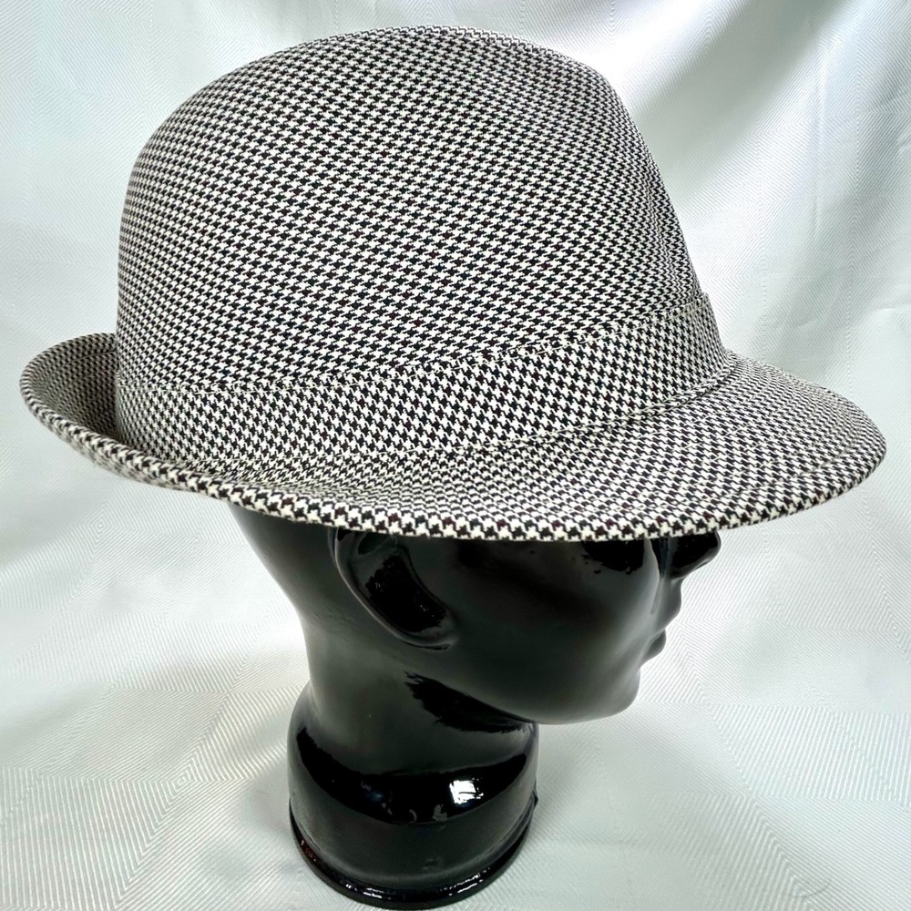 Henschel Hat Co Fedora Hat Black/White Houndstooth Wool Blend Trilby Mens XL